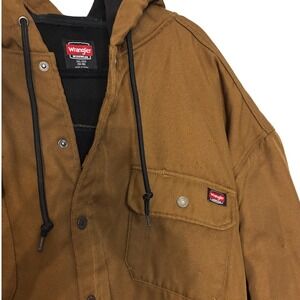 Wrangler Workwear Mens 3XL Brown Canvas Fleece Lined Hooded Shirt Jacket Shacket